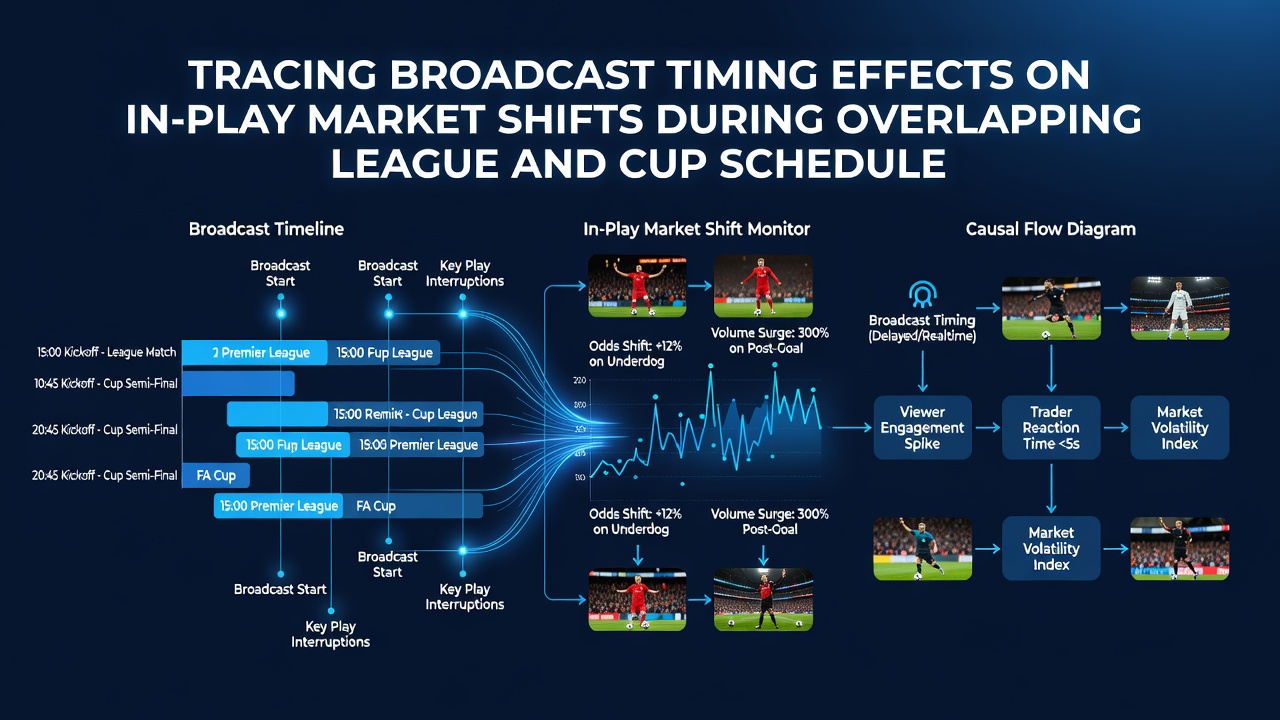 Live odds movement chart illustrating timing discrepancies across overlapping football broadcasts